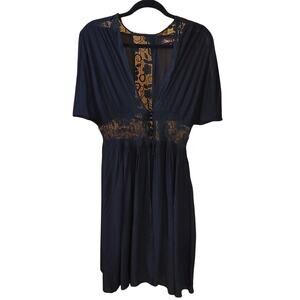 Dance & Marvel Black Lace Tie‑Front Duster Cover‑Up M Sheer Kimono